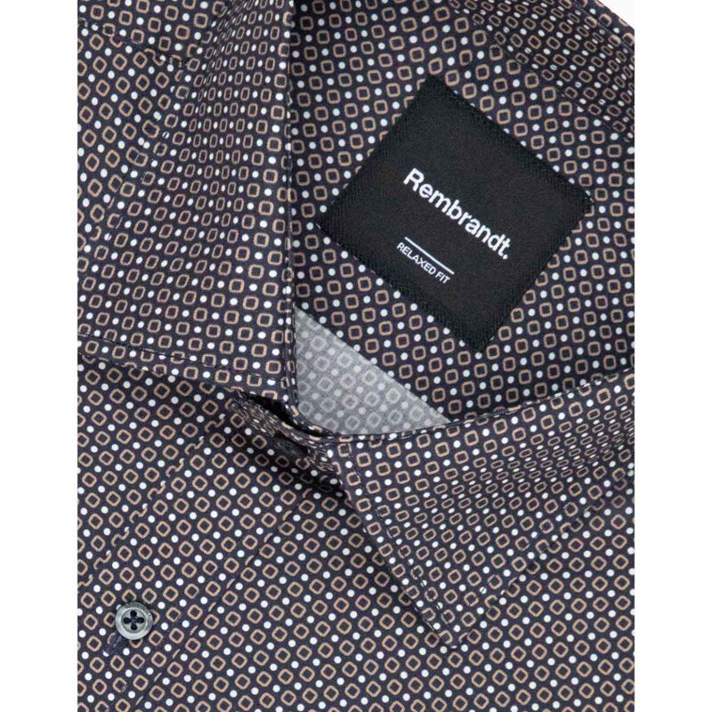 Rembrandt Sinatra Brown & Navy Geometric Print Shirt image number 1